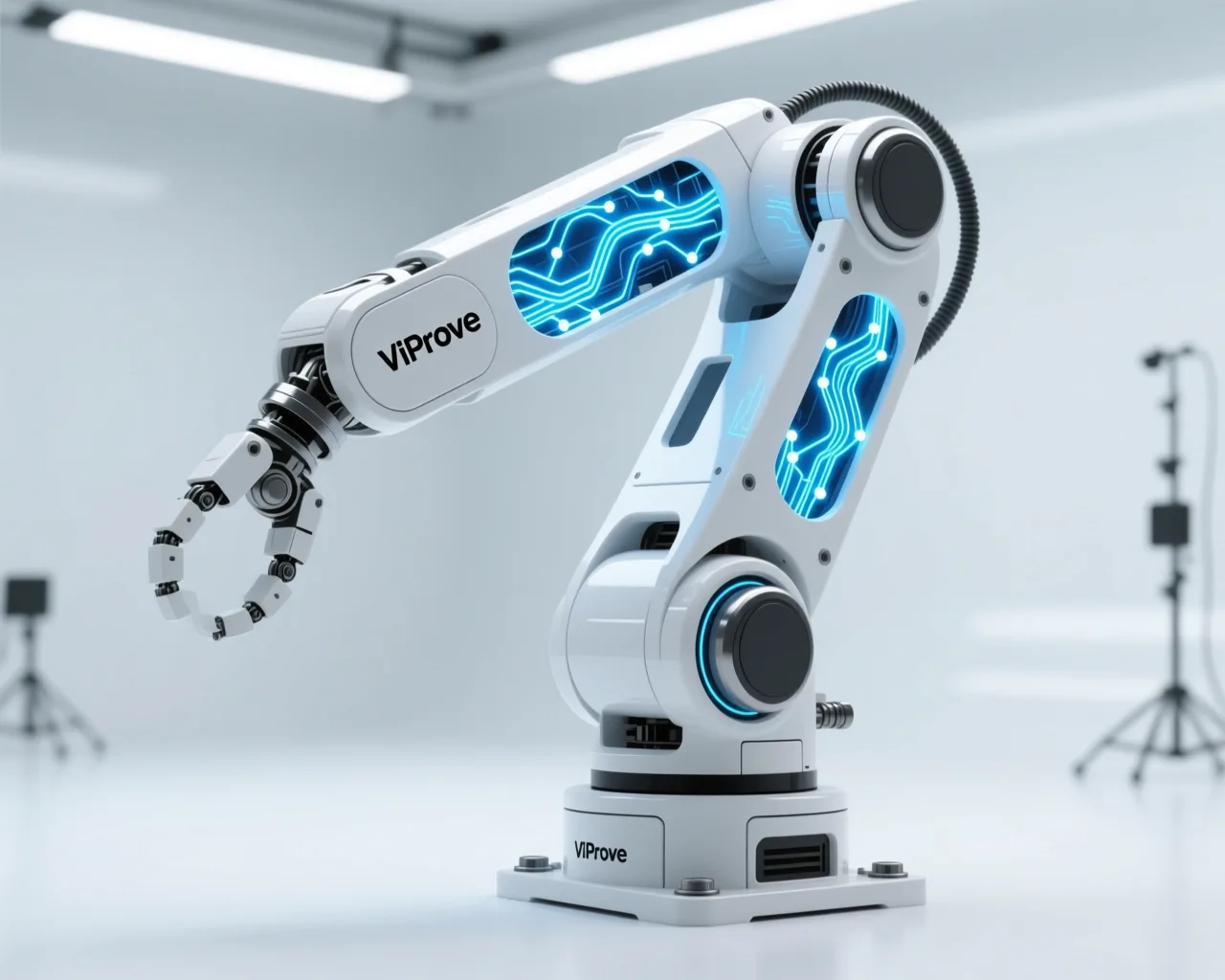 Roboterarm in weißer Testhalle